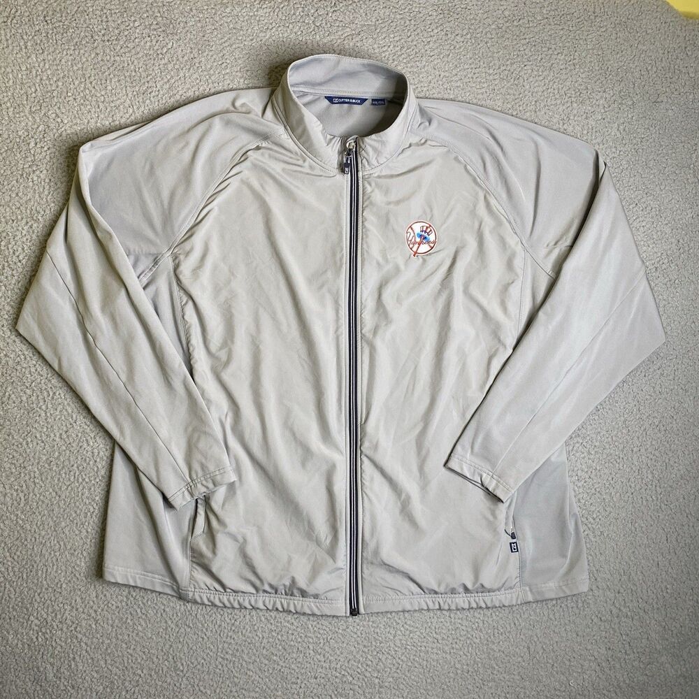 New York Yankees Cutter And Buck Jacket Mens 3XL XXXL Gray Full Zip Mockneck MLB
